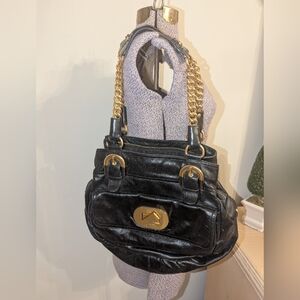 Badgley Mischka Black Shoulder Bag with Gold Accents